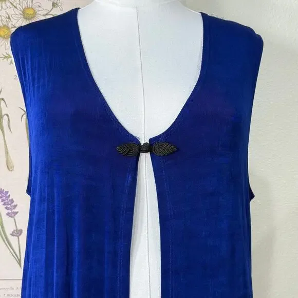 Vintage 80s 90s Blue Slinky Stretch Long Vest Dark Fairy Whimsigoth Witchy L - Picture 6 of 9